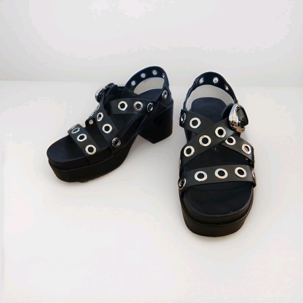 Aerosoles‎ Cleveland Black Leather Slingback Block Heel Platform Sandals Y2K 7M